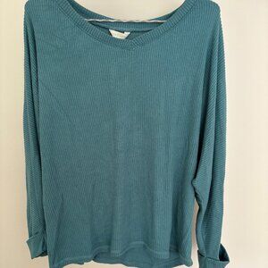 CASLON Women's Oversized Teal Ribbed Long Sleeve Shirt Size L